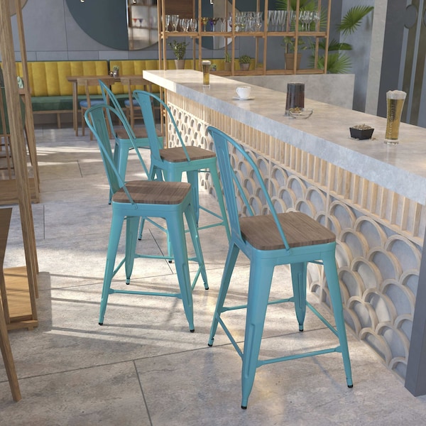 Flash Furniture Teal Metal Counter Stool, 24", PK4 4-ET-3534-24-CB-WD-GG - main